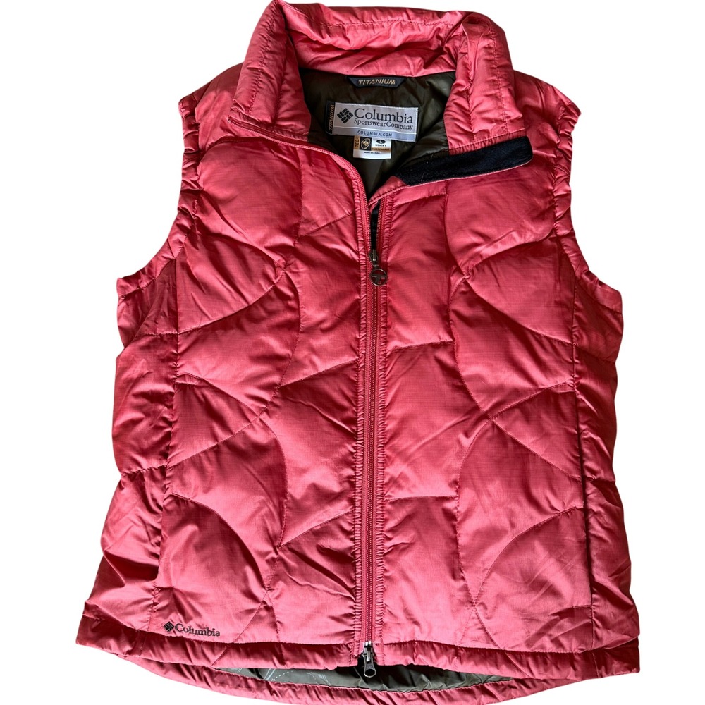 Columbia Titanium 550 Down Puffer Vest Womens Large Pink Lightweight